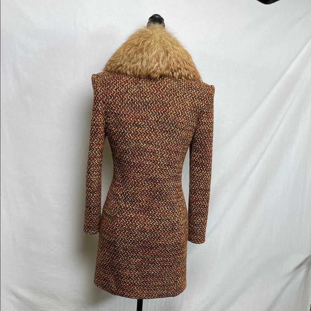 ST. JOHN Tweed long Coat FOX Fur Collar winter jacket 2 piece set - Picture 5 of 17